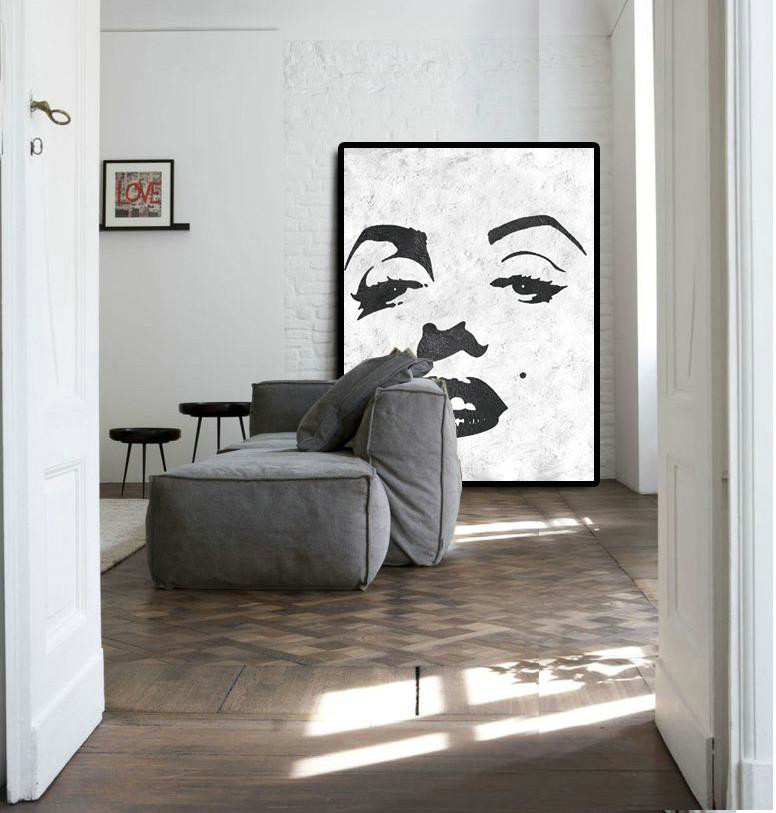 Hand Painted Original Art,Black And White Minimal Painting On Canvas - Hand Painted Original Art